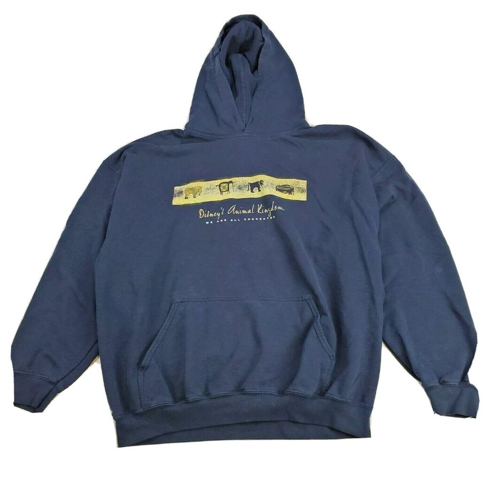 Walt Disney Animal Kingdom We Are All Connected Hoodie Sweatshirt XL Blue EUC
